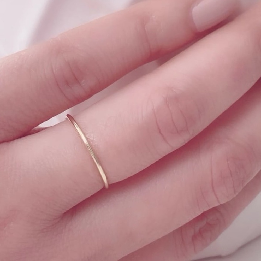 14K Gold 1MM Thin Wedding Engagement Promise Stacking Ring Band - Picture 6 of 7